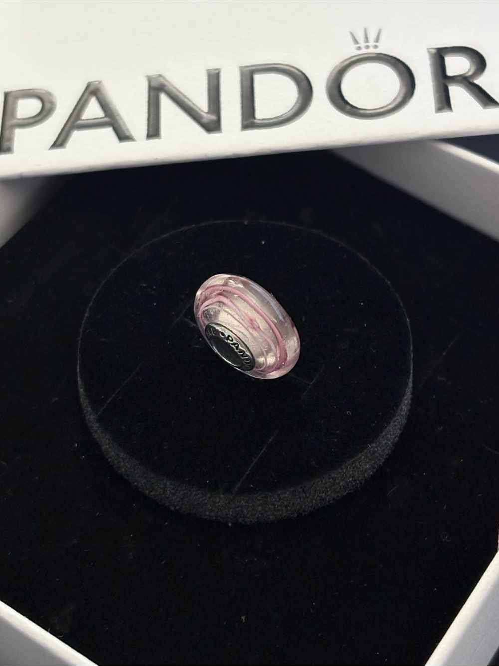 Pandora Pink & Clear Swirl Glass Charm